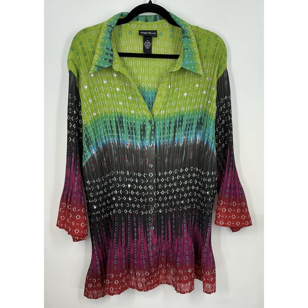 Artsy Abstract Tunic‎ Top Womens 3X Ombre Geometric Statement Studded Plus Size - Picture 2 of 8